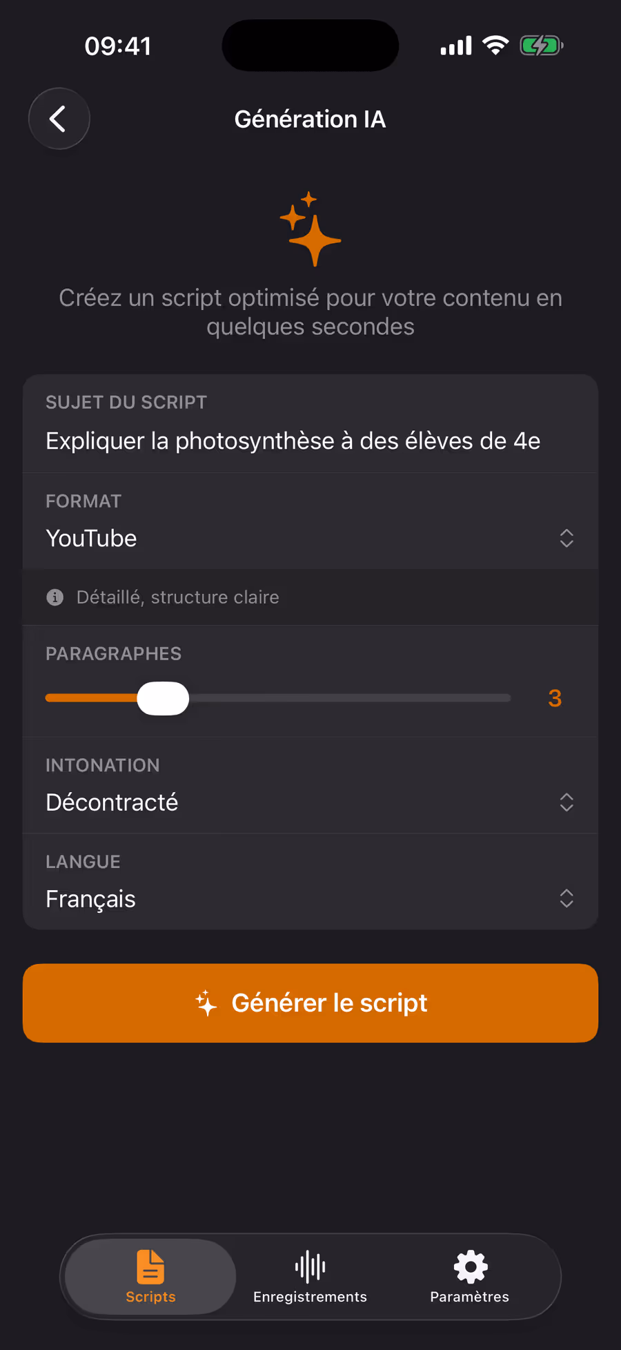 Génération de script par IA dans Teleprompter Pro