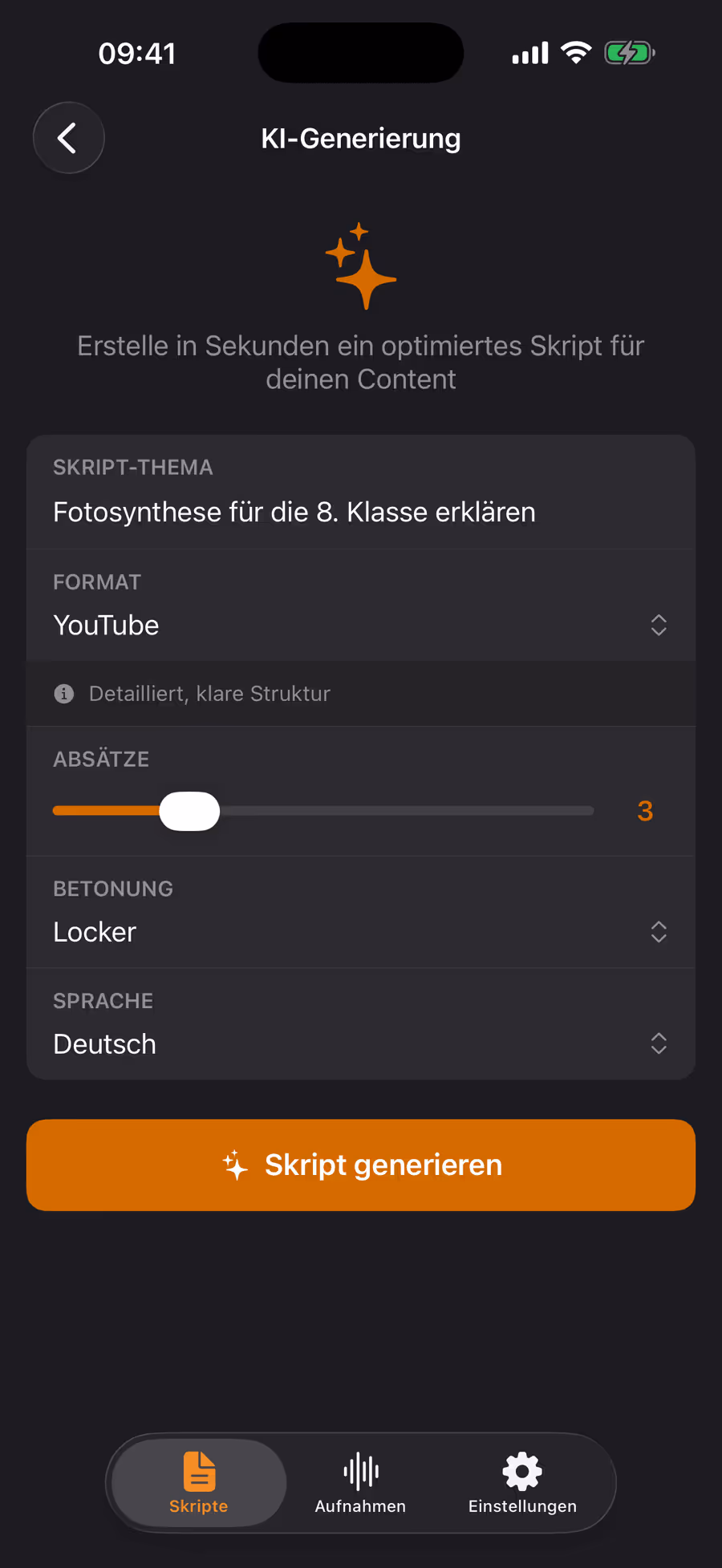 KI-Skripterstellung in Teleprompter Pro
